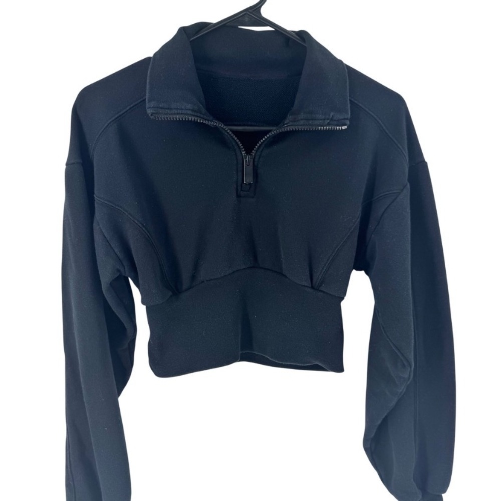ALO Yoga Black Cropped Zip-Up Hoodie